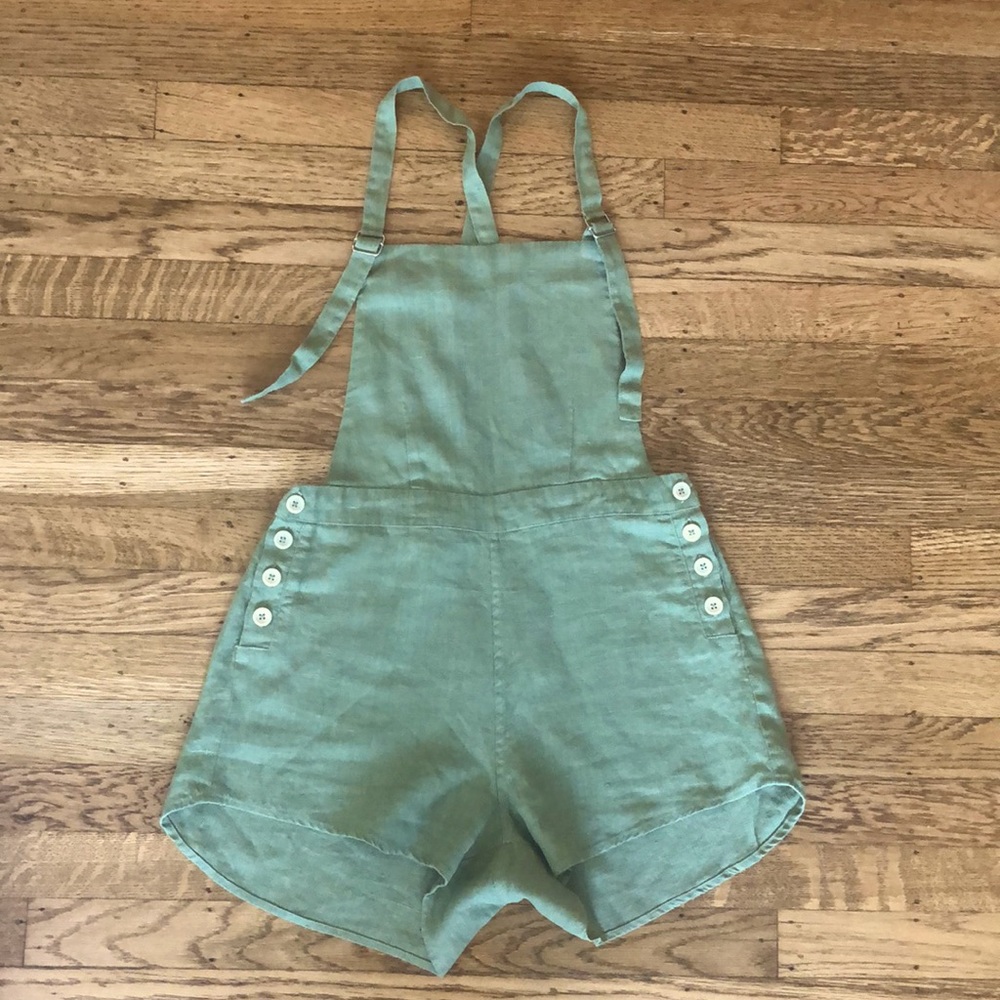 SOLD Lily Ashwell Jo Dungaree Shorts in Sage